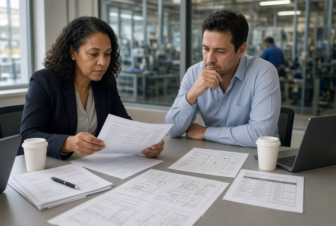 Procurement professionals evaluating a manufacturing supplier quote beyond unit price using technical drawings, quality records, lead-time data, and commercial terms