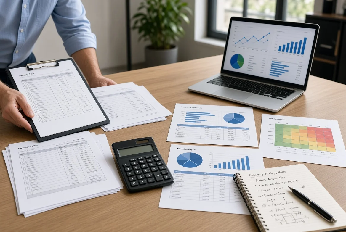 Contrast between a traditional purchase order and quotation on one side and supplier performance, spend, and risk analysis on the other